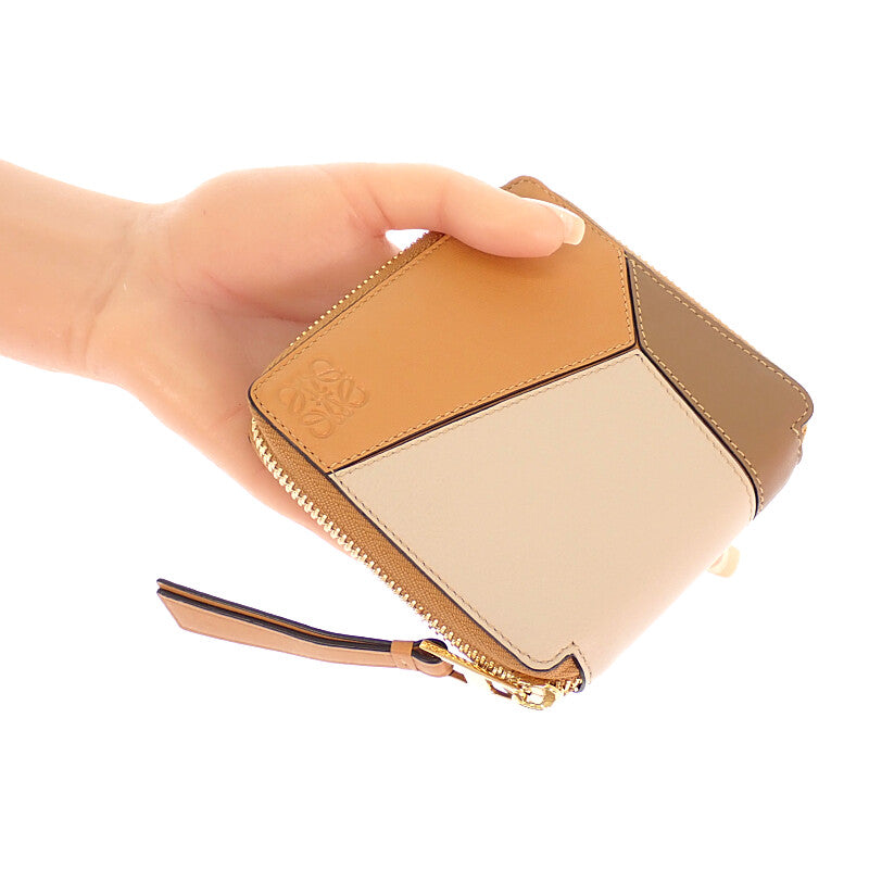 ロエベ LOEWE パズルスクエアジップウォレット C510M88X04 二つ折り財布 カーフ ブラウン レディース【中古】【ABランク】