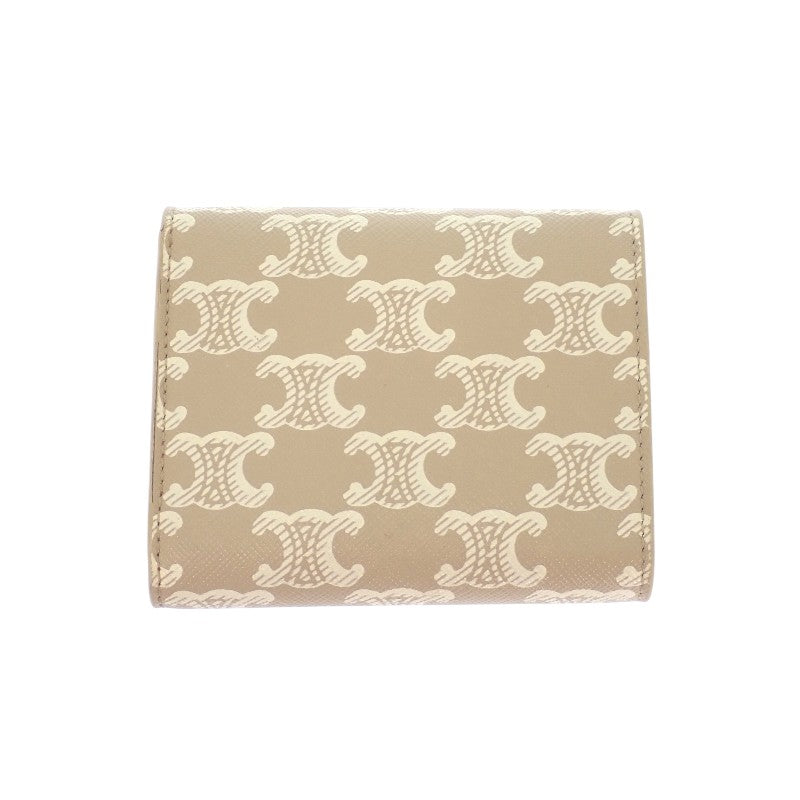 セリーヌ CELINE スモールフラップウォレット 10D782CQH 三つ折り財布 ポリウレタン ベージュ グレージュ ゴールド金具 レディース【中古】【ABランク】