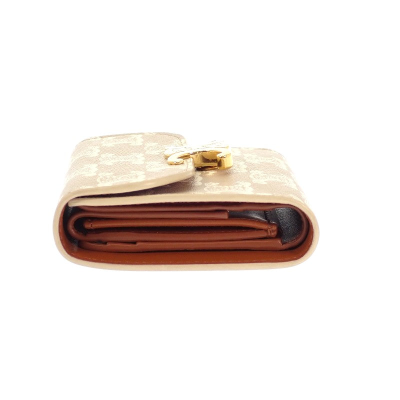 セリーヌ CELINE スモールフラップウォレット 10D782CQH 三つ折り財布 ポリウレタン ベージュ グレージュ ゴールド金具 レディース【中古】【ABランク】