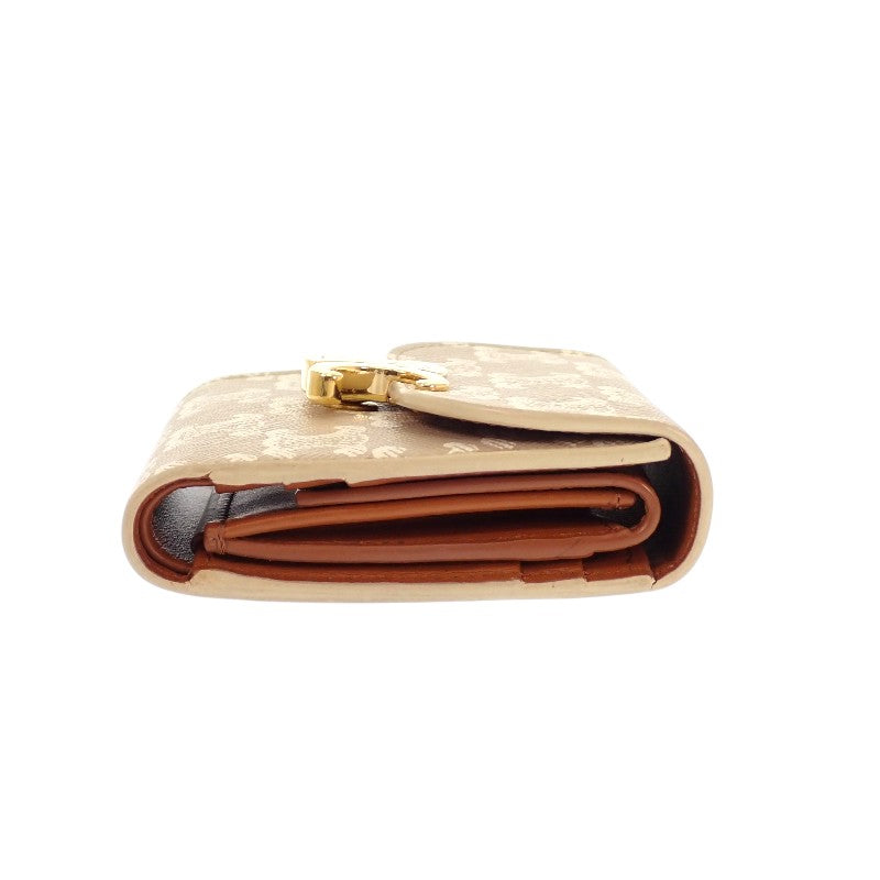 セリーヌ CELINE スモールフラップウォレット 10D782CQH 三つ折り財布 ポリウレタン ベージュ グレージュ ゴールド金具 レディース【中古】【ABランク】
