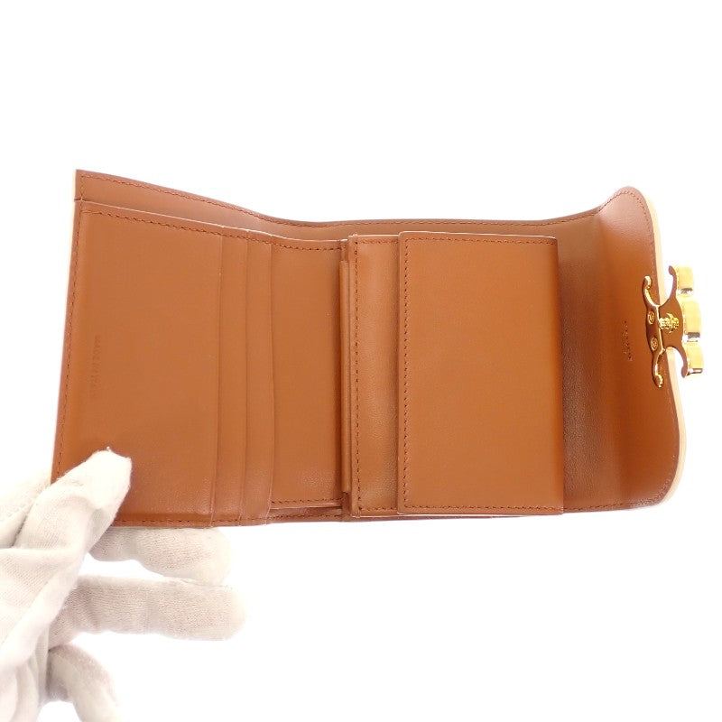 セリーヌ CELINE スモールフラップウォレット 10D782CQH 三つ折り財布 ポリウレタン ベージュ グレージュ ゴールド金具 レディース【中古】【ABランク】