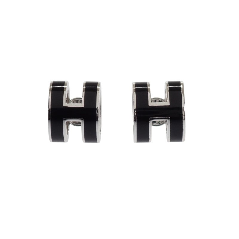 エルメス HERMES ポップH ピアス メタル ブラック シルバー金具