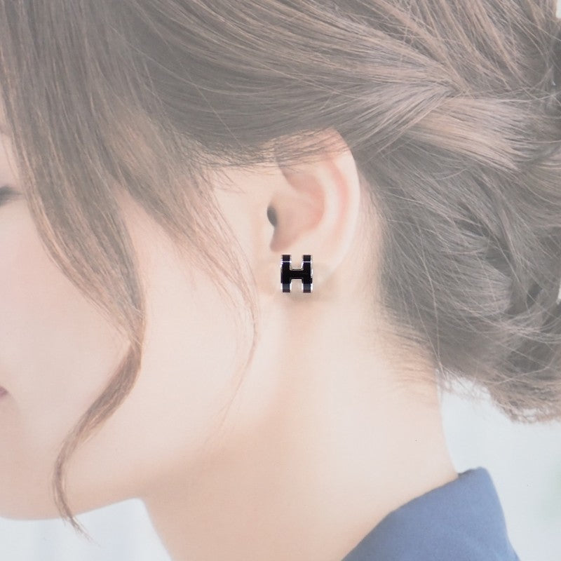 エルメス HERMES ポップH ピアス メタル ブラック シルバー金具 レディース【中古】【ABランク】