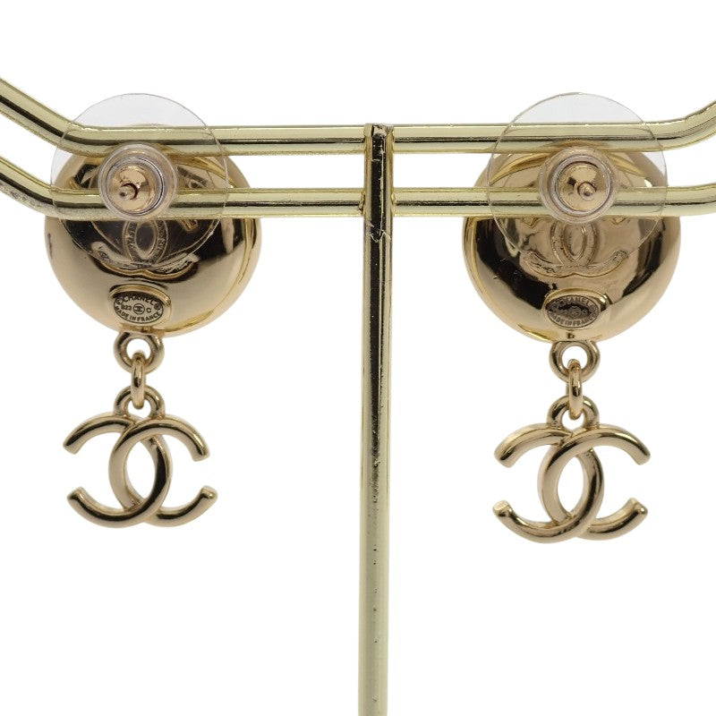 シャネル CHANEL CCカメリア ココマーク AB8977 ピアス メタル レザー ゴールド ブラック レディース【中古】【Aランク】