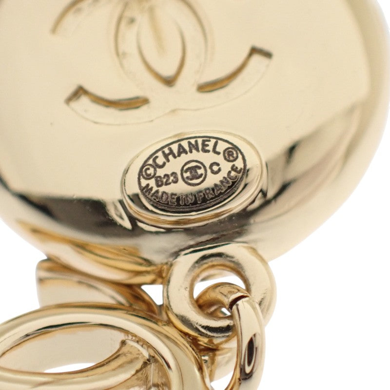 香奈兒 CHANEL CC山茶花 Coco Mark AB8977 耳環 金屬 皮革 金色 黑色 女款【中古】【A級】
