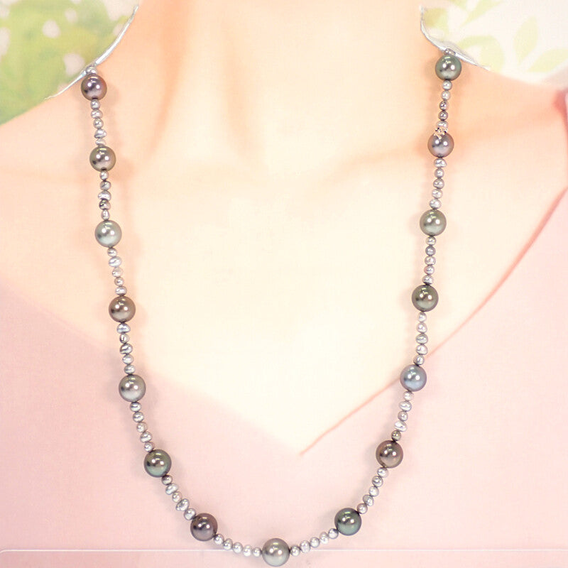 MIKIMOTO 御木本 黑蝶珍珠項鍊 K18白金 女士【中古】【A級】