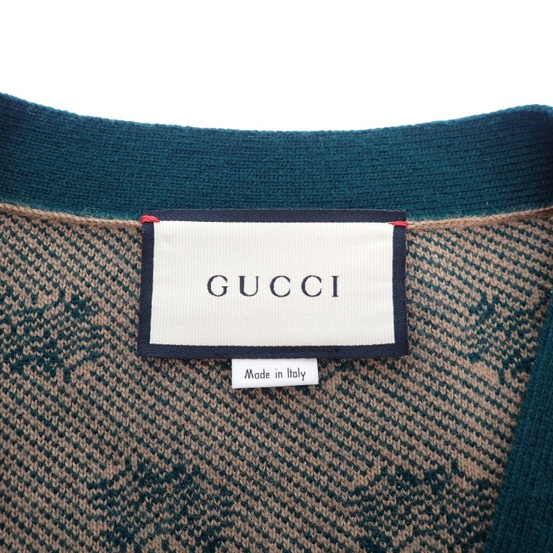 GUCCI GG 條紋 S 630412 XKBFZ 開襟羊毛喀什米爾米色綠色男款【中古】【AB級】