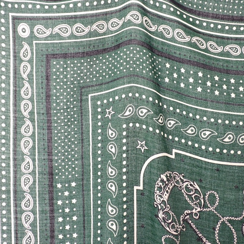 エルメス HERMES カレジェアン レクレ バンダナ 大判 ストール スカーフ カシミヤ シルク グリーン レディース【中古】【ABランク】