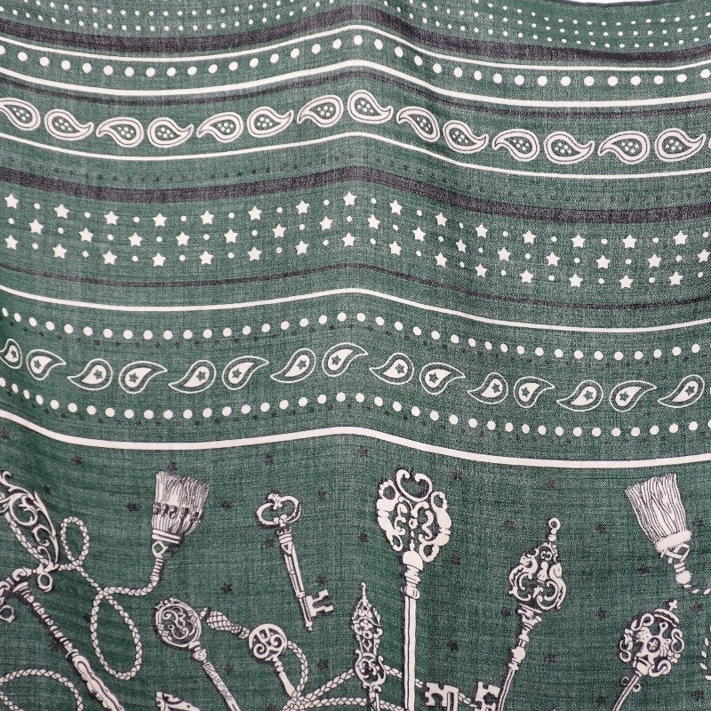 エルメス HERMES カレジェアン レクレ バンダナ 大判 ストール スカーフ カシミヤ シルク グリーン レディース【中古】【ABランク】