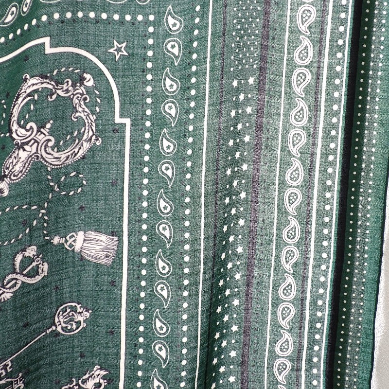 エルメス HERMES カレジェアン レクレ バンダナ 大判 ストール スカーフ カシミヤ シルク グリーン レディース【中古】【ABランク】