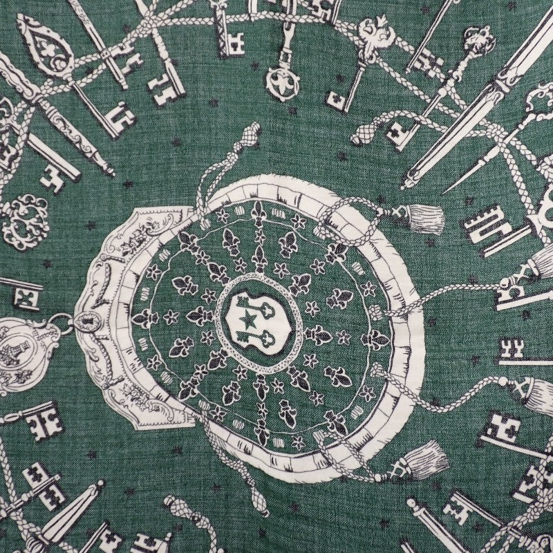 エルメス HERMES カレジェアン レクレ バンダナ 大判 ストール スカーフ カシミヤ シルク グリーン レディース【中古】【ABランク】