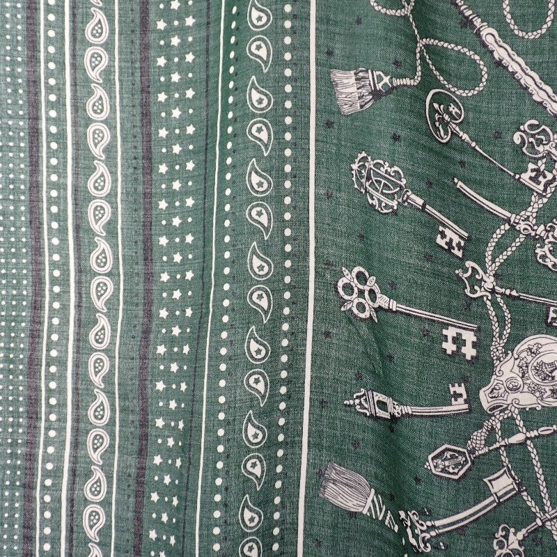 エルメス HERMES カレジェアン レクレ バンダナ 大判 ストール スカーフ カシミヤ シルク グリーン レディース【中古】【ABランク】