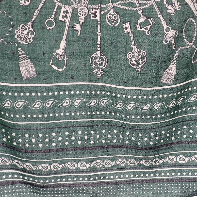 エルメス HERMES カレジェアン レクレ バンダナ 大判 ストール スカーフ カシミヤ シルク グリーン レディース【中古】【ABランク】