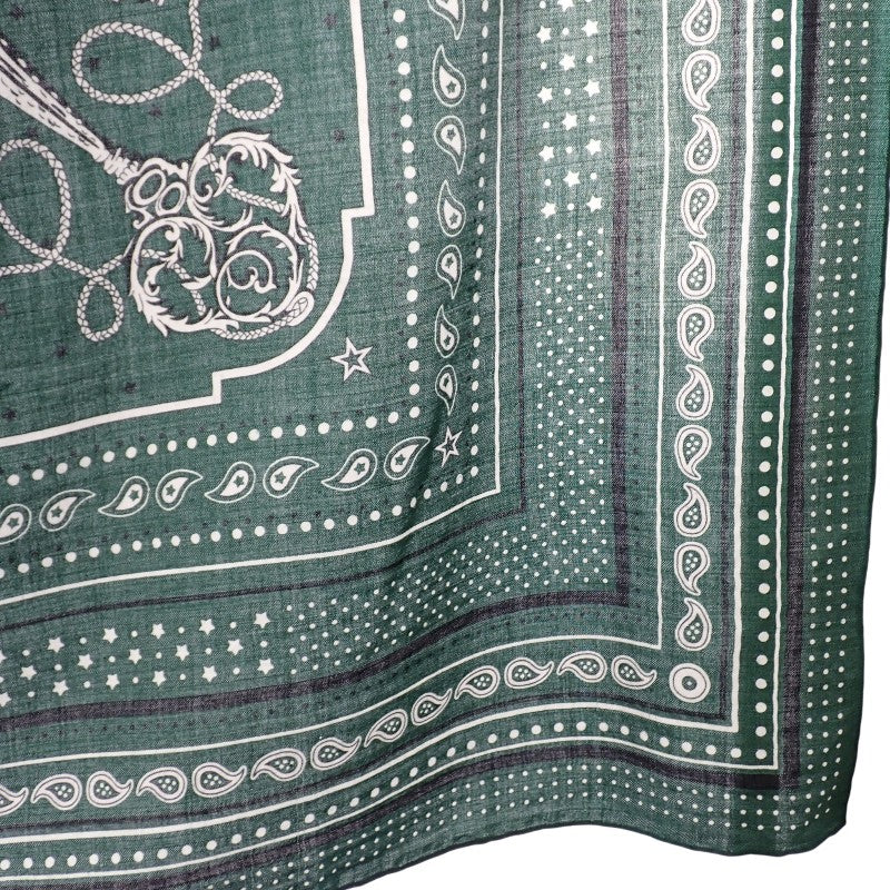 エルメス HERMES カレジェアン レクレ バンダナ 大判 ストール スカーフ カシミヤ シルク グリーン レディース【中古】【ABランク】