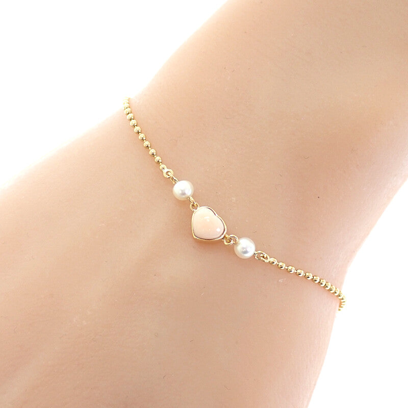 TASAKI TASAKI 心型珊瑚手鍊 K18黃金 珍珠 珊瑚 金色 女士【中古品】【A級品】