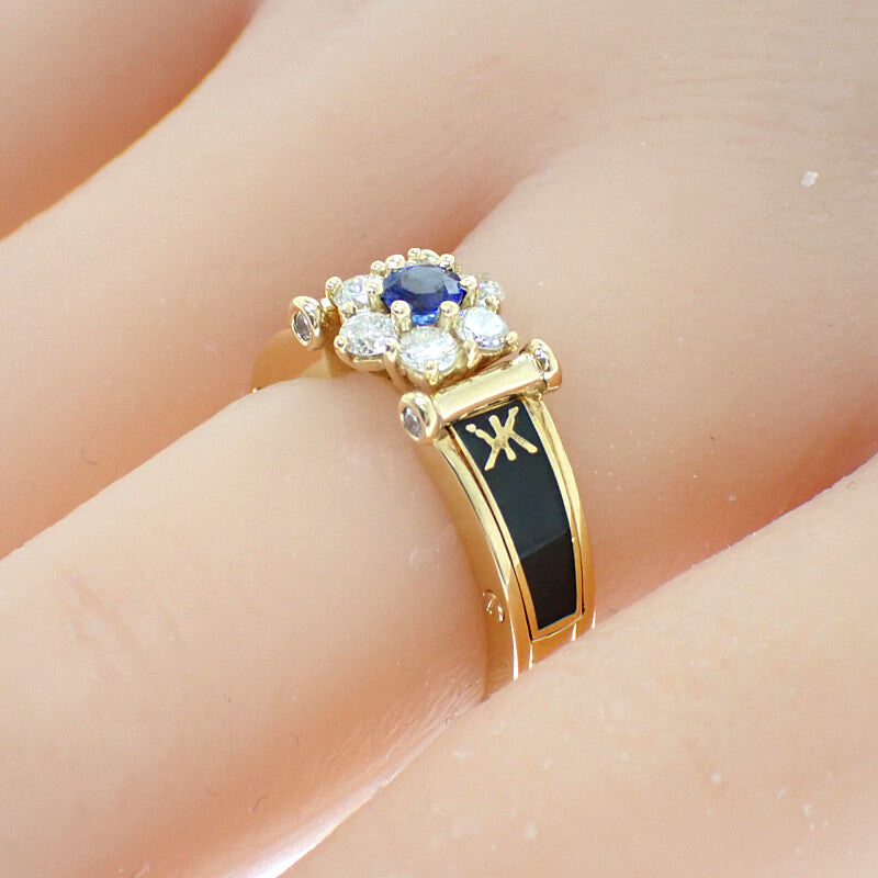 KORLOFF 七宝焼き K18 サファイア ダイヤモンド 10.5号 リング K18イエローゴールド ダイヤモンド サファイア レディース【中古】【Aランク】