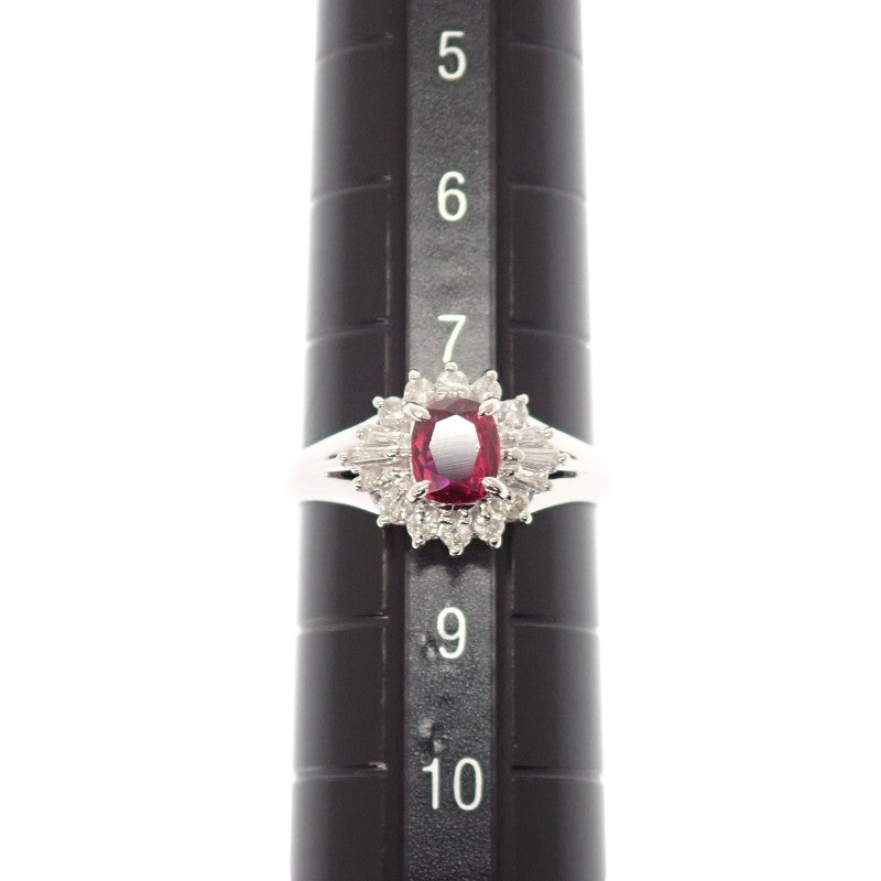 デザインジュエリー 8号 リング Pt900プラチナ ルビー ダイヤモンド レディース【中古】【Aランク】