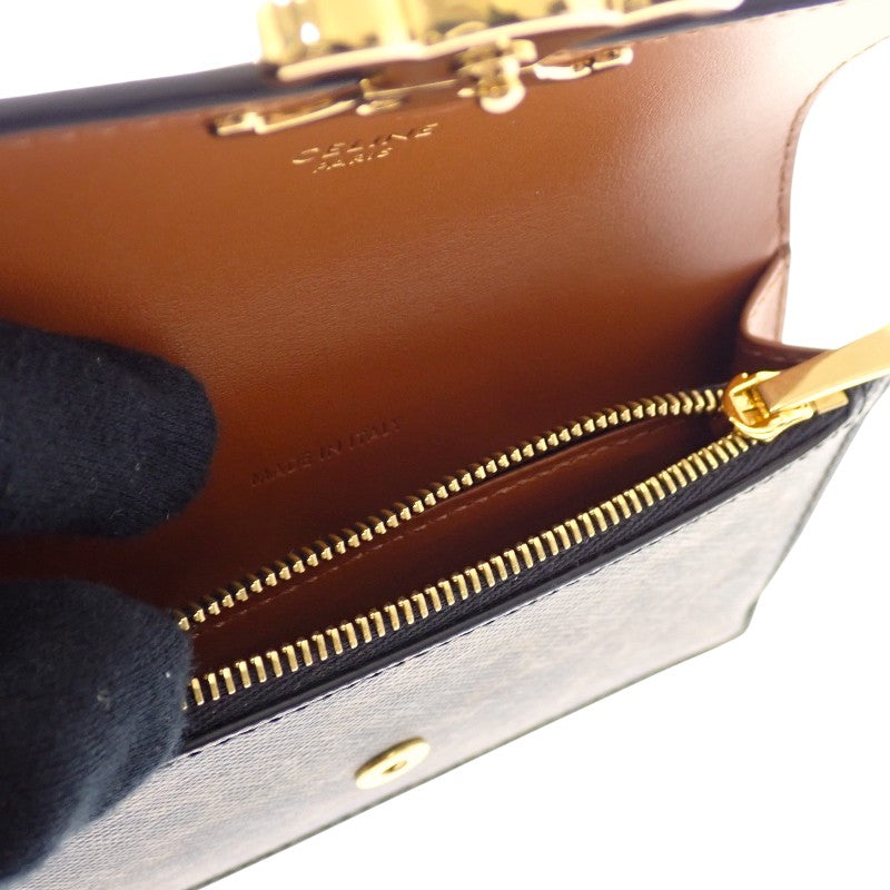 セリーヌ CELINE トリオンフフラップ付き ロングカードホルダー 10P072CQH.04LU コインケース カーフ トリオンフキャンバス タン ゴールド金具 レディース【中古】【Aランク】
