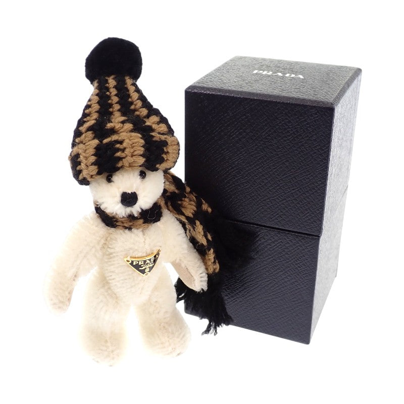 プラダ PRADA Teddy キーチェーンチャーム 1TO062_2HK1_F040X キーホルダー コットン モヘア ホワイト キャメル ブラック ゴールド金具 レディース【中古】【Aランク】