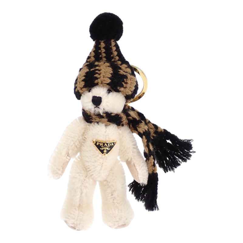 プラダ PRADA Teddy キーチェーンチャーム 1TO062_2HK1_F040X キーホルダー コットン モヘア ホワイト キャメル ブラック ゴールド金具 レディース【中古】【Aランク】