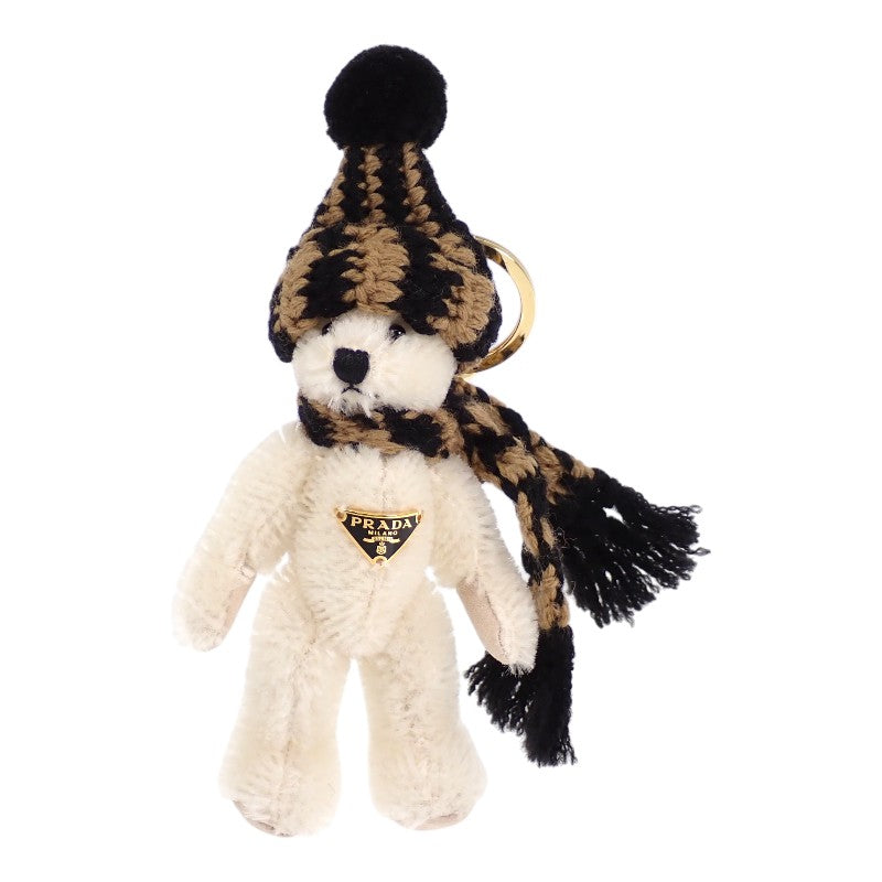 プラダ PRADA Teddy キーチェーンチャーム 1TO062_2HK1_F040X キーホルダー コットン モヘア ホワイト キャメル ブラック ゴールド金具 レディース【中古】【Aランク】