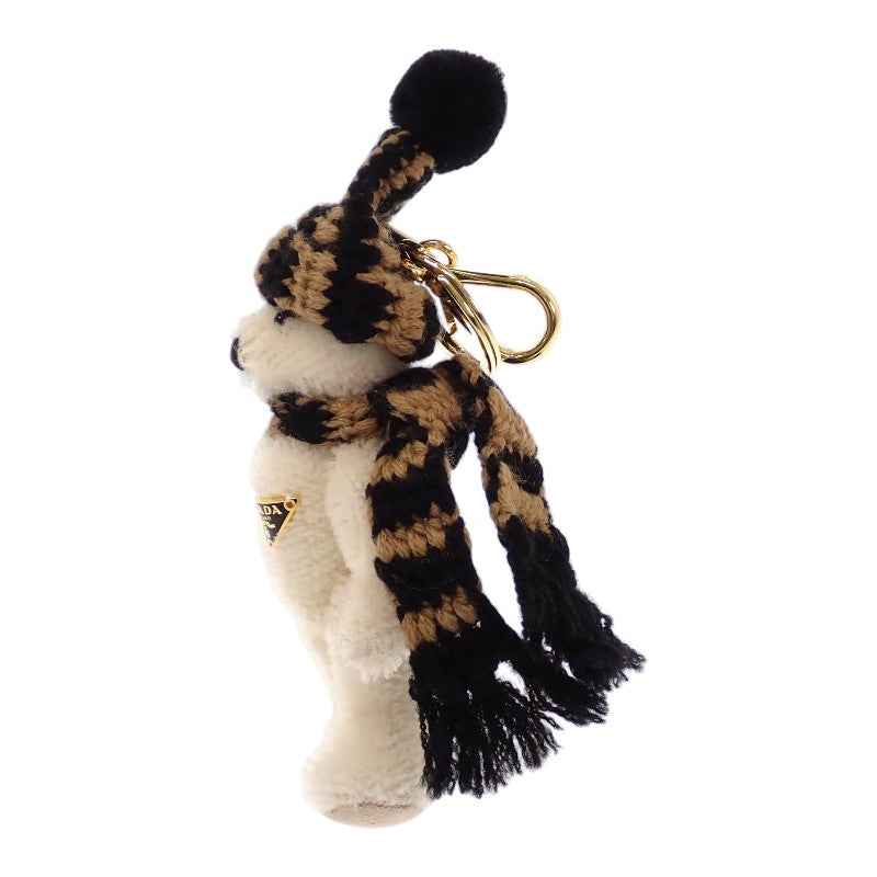 プラダ PRADA Teddy キーチェーンチャーム 1TO062_2HK1_F040X キーホルダー コットン モヘア ホワイト キャメル ブラック ゴールド金具 レディース【中古】【Aランク】
