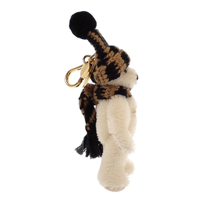 プラダ PRADA Teddy キーチェーンチャーム 1TO062_2HK1_F040X キーホルダー コットン モヘア ホワイト キャメル ブラック ゴールド金具 レディース【中古】【Aランク】
