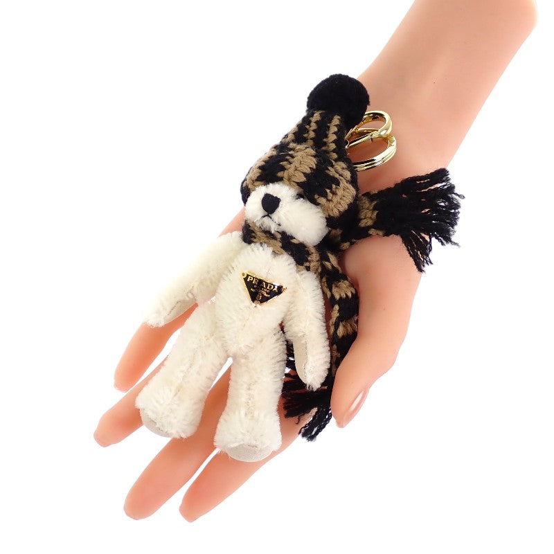 プラダ PRADA Teddy キーチェーンチャーム 1TO062_2HK1_F040X キーホルダー コットン モヘア ホワイト キャメル ブラック ゴールド金具 レディース【中古】【Aランク】