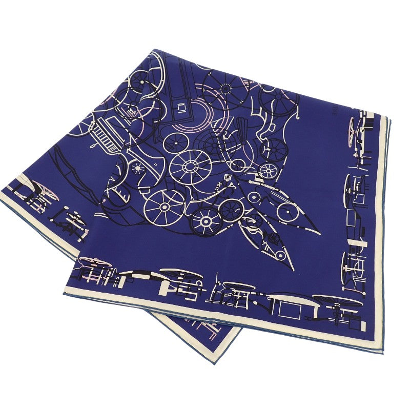 エルメス HERMES カレ90 COMPLICATION EQUESTRE 004148S10 スカーフ シルク マリン/パルム/ブラン ブルー系 レディース【中古】【Aランク】