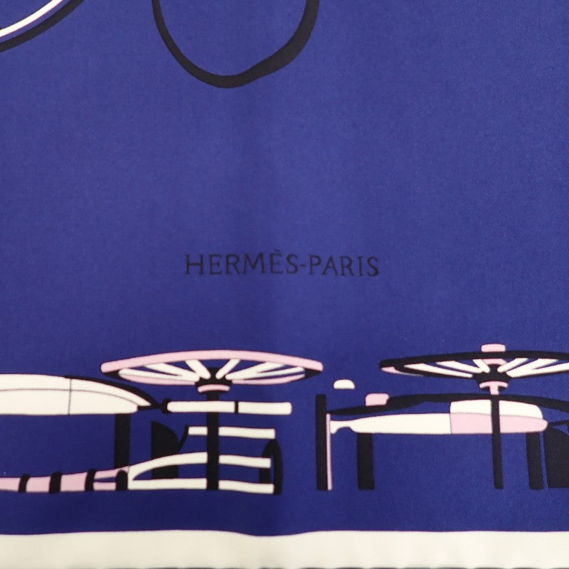 エルメス HERMES カレ90 COMPLICATION EQUESTRE 004148S10 スカーフ シルク マリン/パルム/ブラン ブルー系 レディース【中古】【Aランク】