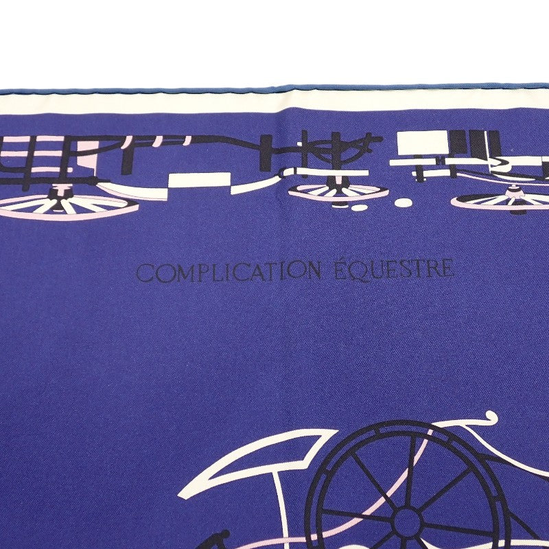 エルメス HERMES カレ90 COMPLICATION EQUESTRE 004148S10 スカーフ シルク マリン/パルム/ブラン ブルー系 レディース【中古】【Aランク】