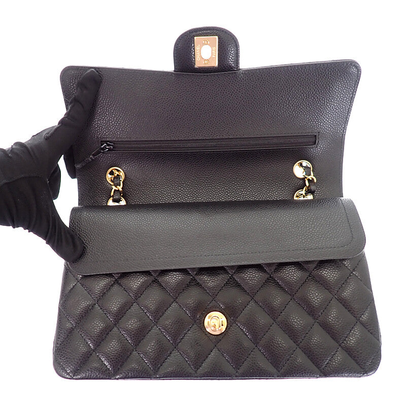 シャネル CHANEL 11.12 クラシック A01112_Y01864_C3906 ショルダーバッグ キャビアスキン ブラック ゴールド金具 レディース【中古】【SAランク】