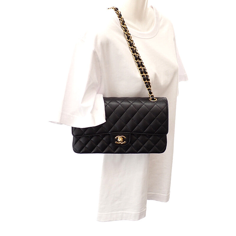 シャネル CHANEL 11.12 クラシック A01112_Y01864_C3906 ショルダーバッグ キャビアスキン ブラック ゴールド金具 レディース【中古】【SAランク】
