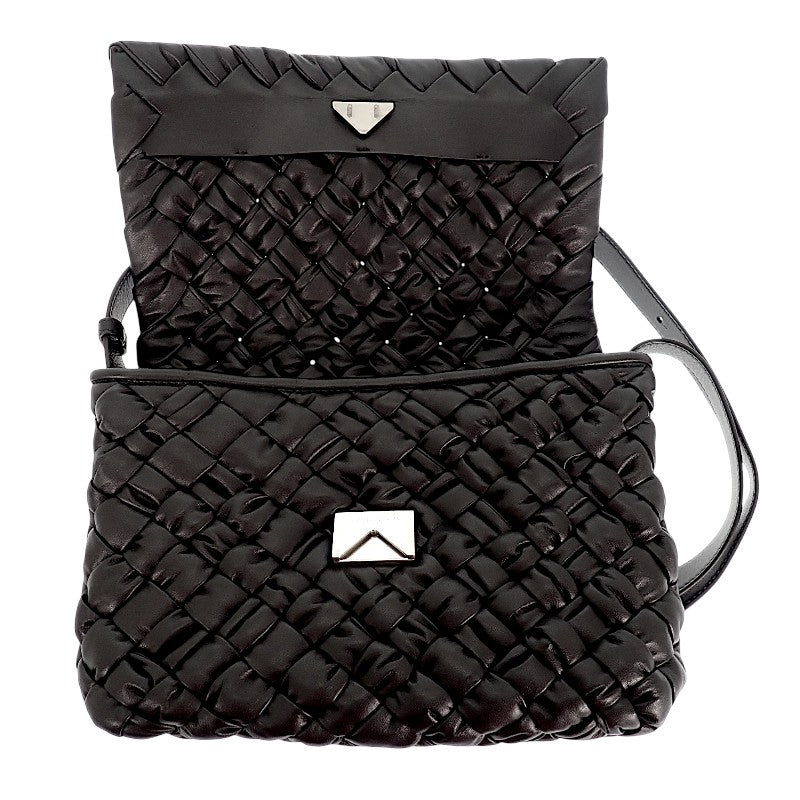 Bottega Veneta BOTTEGA VENETA Lampo Messenger 815805 肩背包 小牛皮 黑色 銀色金屬 女士 男士【中古】【A級】