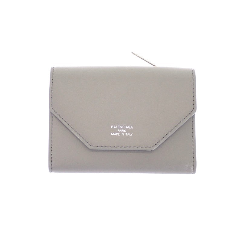 バレンシアガ BALENCIAGA エンベロープ ミニウォレット 7861732AABX1164 三つ折り財布 カーフ グレー ブルー シルバー金具 レディース【中古】【Aランク】