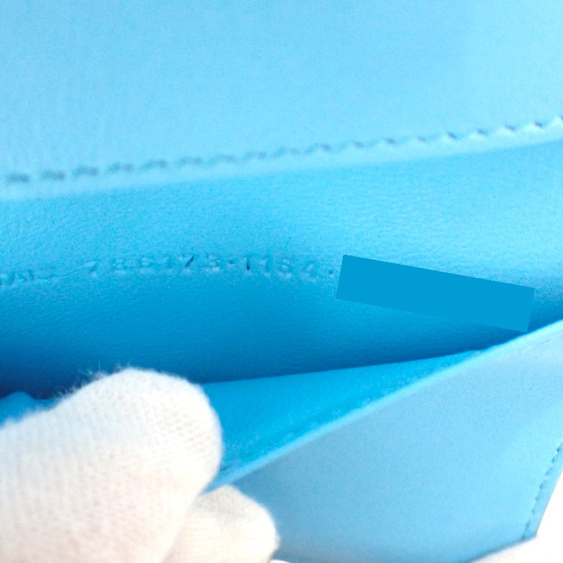 バレンシアガ BALENCIAGA エンベロープ ミニウォレット 7861732AABX1164 三つ折り財布 カーフ グレー ブルー シルバー金具 レディース【中古】【Aランク】