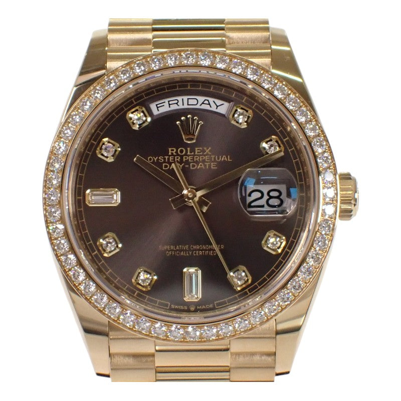 ロレックス ROLEX デイデイト 36 128348RBR 腕時計 K18イエローゴールド ダイヤモンド ゴールド 自動巻き ダークグレー文字盤 メンズ【中古】【Aランク】