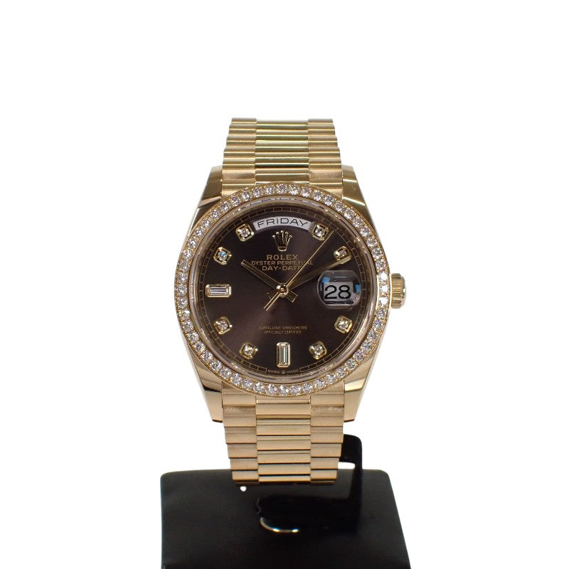 ロレックス ROLEX デイデイト 36 128348RBR 腕時計 K18イエローゴールド ダイヤモンド ゴールド 自動巻き ダークグレー文字盤 メンズ【中古】【Aランク】