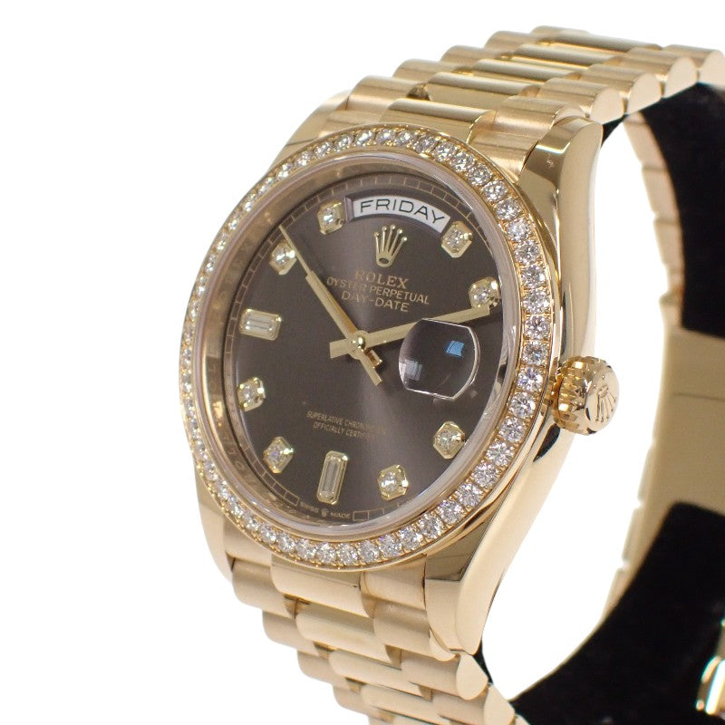 ロレックス ROLEX デイデイト 36 128348RBR 腕時計 K18イエローゴールド ダイヤモンド ゴールド 自動巻き ダークグレー文字盤 メンズ【中古】【Aランク】