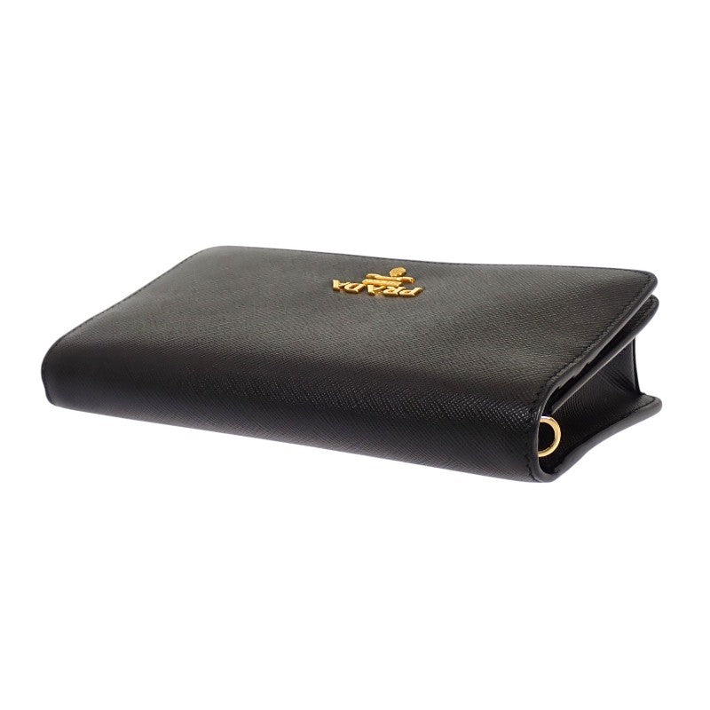 プラダ PRADA レザー 1DH029 ウォレットチェーン サフィアーノ ブラック ゴールド金具 レディース【中古】【Aランク】