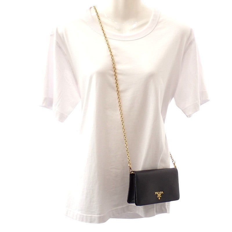 プラダ PRADA レザー 1DH029 ウォレットチェーン サフィアーノ ブラック ゴールド金具 レディース【中古】【Aランク】