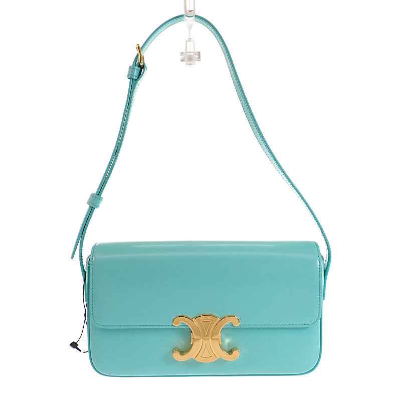 セリーヌ CELINE トリオンフ クロード 194143BF4.06TQ ショルダーバッグ カーフ ブルー ターコイズ ゴールド金具 レディース【中古】【ABランク】
