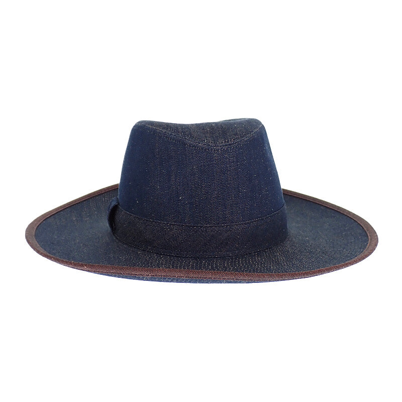 エルメス HERMES ワイドブリム ハット コットン 麻・リネン デニム インディゴブルー 57 レディース【中古】【Aランク】