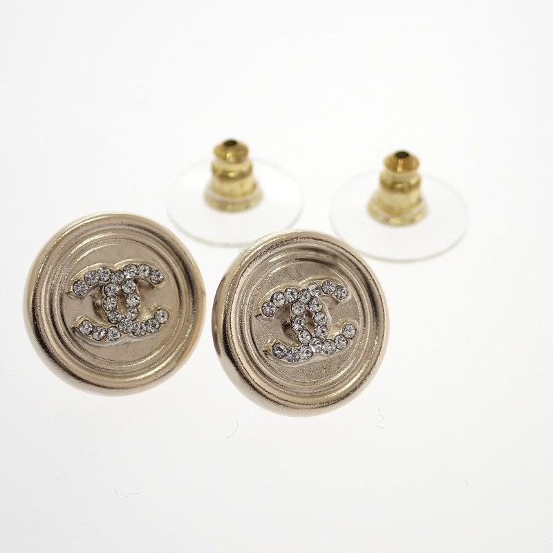 CHANEL 香奈兒 COCO Mark 圓圈耳環 金屬 水晶 金色 女款【中古】【AB級】
