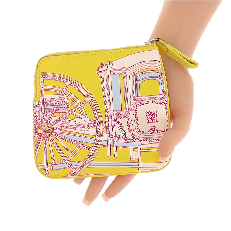 エルメス HERMES カレ ポケット Balade en Berline ポーチ ヴォースイフト イエロー レディース【中古】【ABランク】