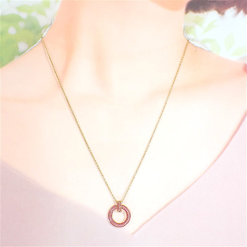 蒂芙尼 TIFFANY&Co. T One 迷你圓形吊墜 74391443 項鍊 K18玫瑰金 金色 粉色藍寶石 女士【中古】【A級】