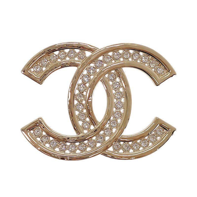 シャネル CHANEL ココマーク ブローチ メタル ラインストーン ゴールド 