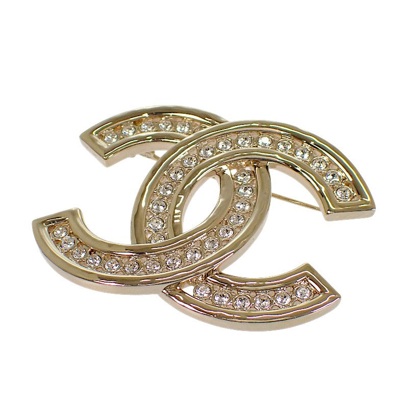 CHANEL 香奈兒 CC LOGO 別針 金色 金屬 水鑽 女士【中古】【AB級】