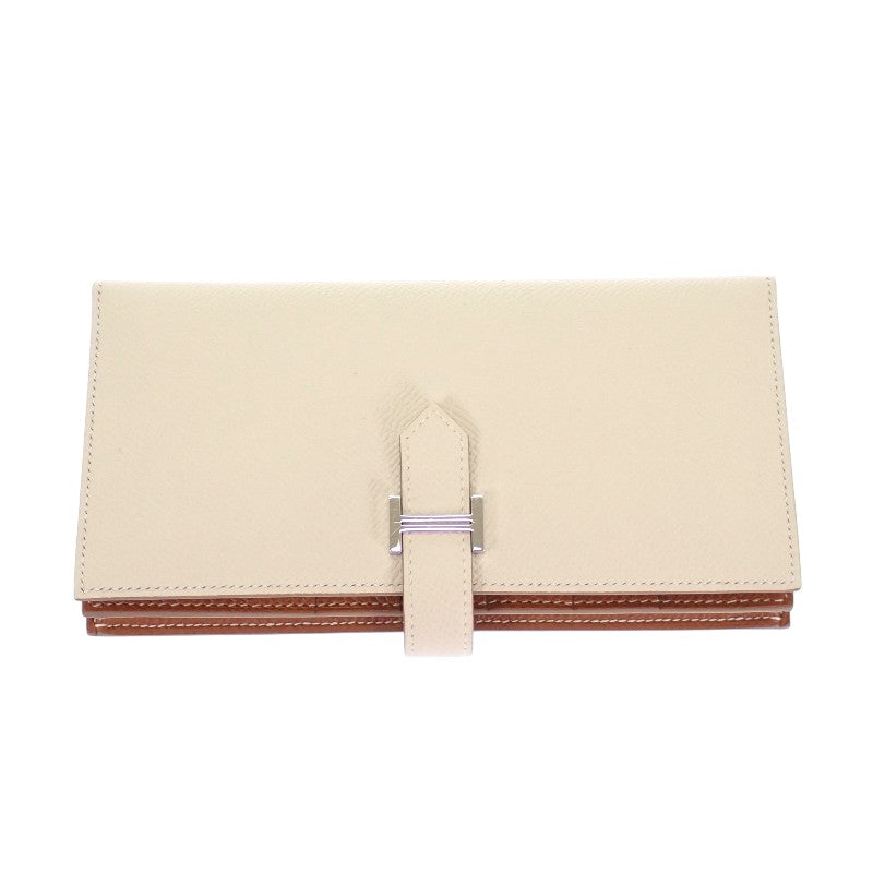 エルメス HERMES ベアンスフレヴェルソ 長財布 ヴォーエプソン ナタ ゴールド シルバー金具 レディース【中古】【Aランク】