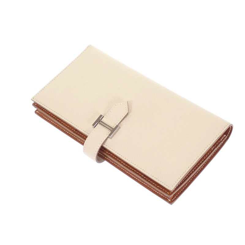 エルメス HERMES ベアンスフレヴェルソ 長財布 ヴォーエプソン ナタ ゴールド シルバー金具 レディース【中古】【Aランク】